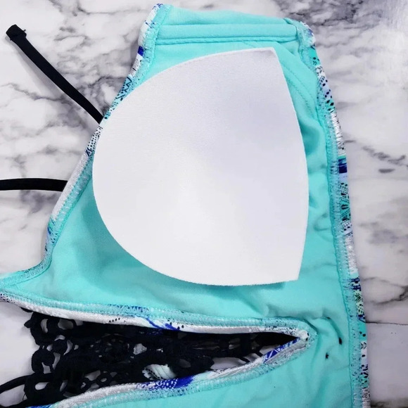 Ambrielle Bra Swimwear Sz Large High Neck Lace Pattern Halter Strap Geometric - Picture 9 of 16